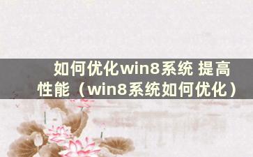 如何优化win8系统 提高性能（win8系统如何优化）